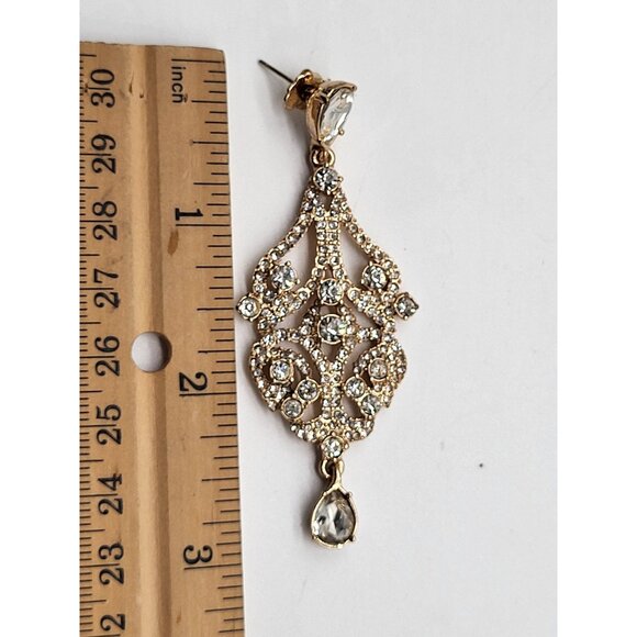 Gemma Layne Openwork Statement Drop Dangle Chandelier Earrings Gold Tone - Picture 8 of 9